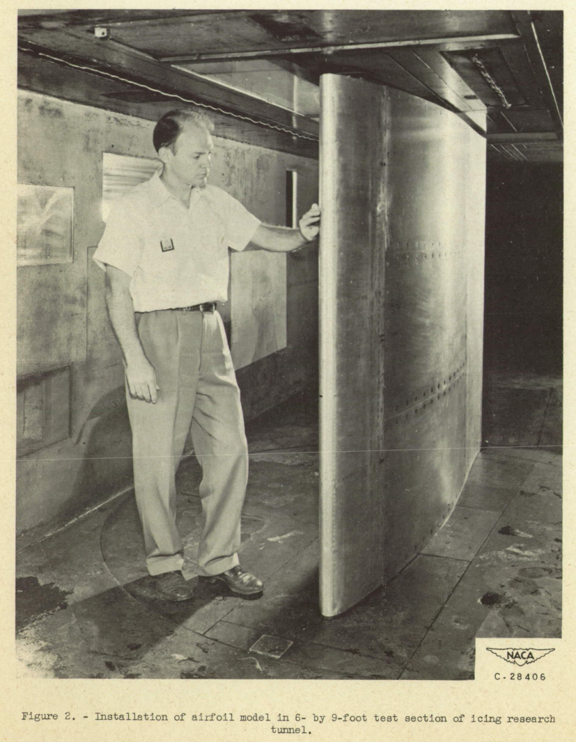 Figure 2. Installation of airfoil model in 6- by 9-foot test section  
of icing research tunnel.